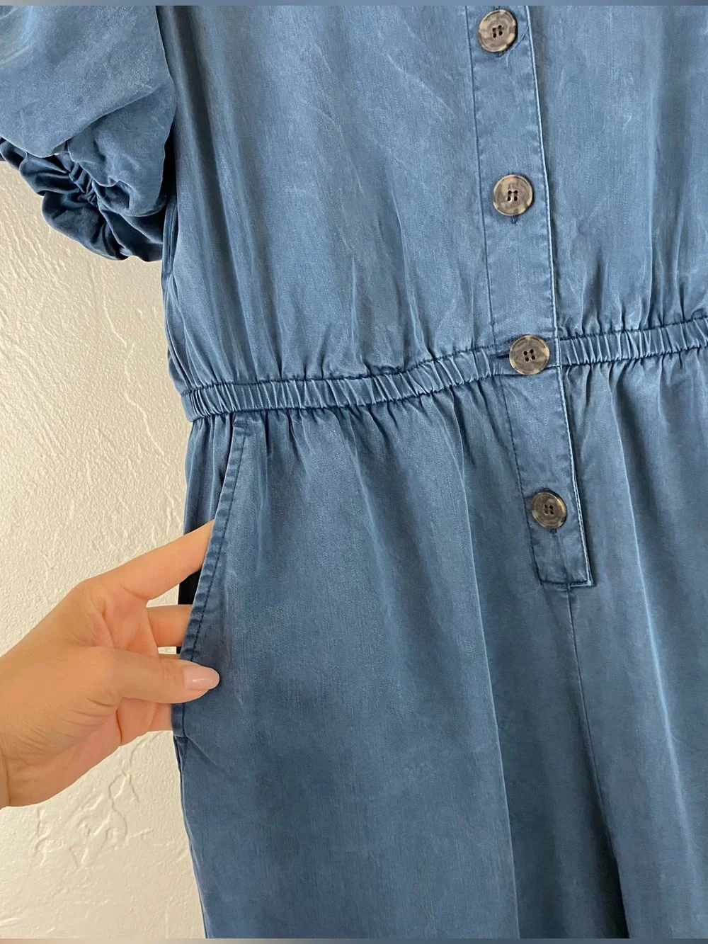J. Crew 6 Navy Blue Button Down Puffy Short Sleeve Straight Leg Full Jumpsuit